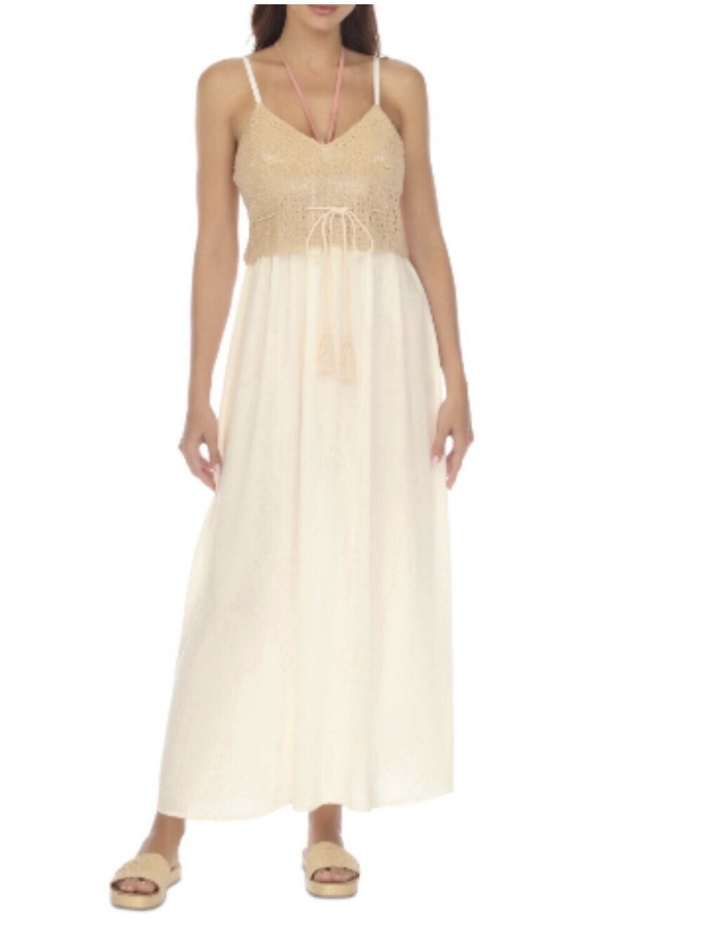 Raviya Women's Crochet-Bodice Maxi Dress Cover-up - Tan Large